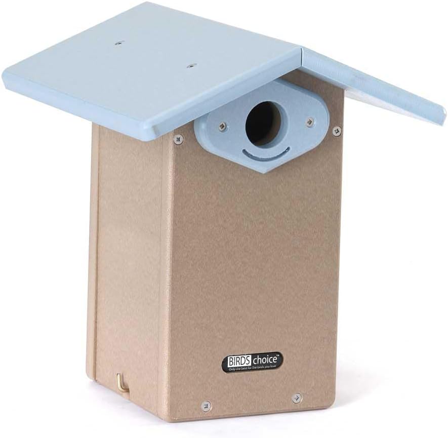 Birds Choice Ultimate Bluebird House, 1.5" Hole | Taupe & Blue | Durable Recycled Plastic Nesting Box, Weather-Resistant for Backyard Bluebirds, 11in x 8.5in x 12.625in