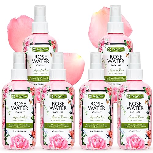 De La Cruz Rose Water Body & Hair Mist, 8 fl. oz Spray (236 mL) | Rose Water Spray, With Rose Flower Extract, Face, Hair & Body Mist, Home Mist, Alcohol Free, Refreshing & Soothing