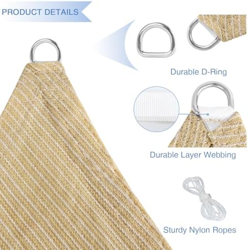 E&K Sunrise 16' x 20' Sun Shade Sail Rectangle Canopy Shade Cover UV Block for Patio Backyard Garden Outdoor (Beige)