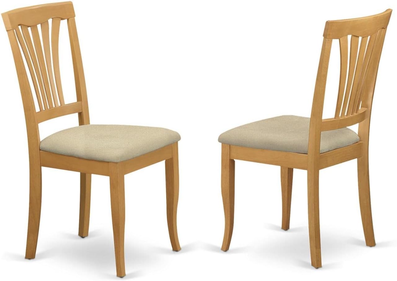 East West Furniture AVC-SBR-LC Avon Dining Chairs - Faux Leather Upholstered Wood Chairs, Set of 2, Saddle Brown