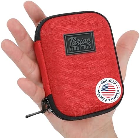 Thrive Mini First Aid Kit - Compact Travel Essentials Pack - Waterproof Camping Essentials Set - Portable Car First Aid Kit & Hiking Supplies Pouch - 66-Piece Set, Red Shell Case