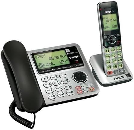 VTech CS6649 DECT 6.0 Expandable Corded/Cordless Phone with Answering System and Caller ID/Call Waiting, Silver/Black with 1 Handset