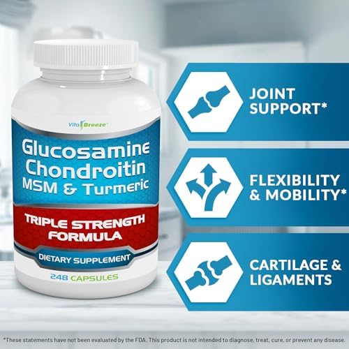 VitaBreeze Glucosamine Chondroitin MSM & Turmeric Supplement, 248 Capsules | Triple Strength Joint Support Supplement, Suitable for Men and Women