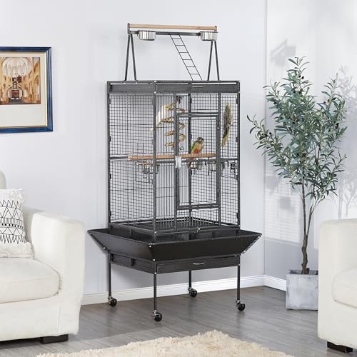 Yaheetech 69" Large Bird Cage, Rolling Parrot Cage for Parakeets Cockatiels | Play Top with Ladder & Feeders, Slide-Out Tray, Rolling Stand