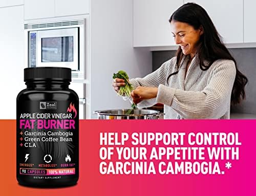 Zeal Apple Cider Vinegar Hunger & Metabolism Support - ACV Capsules - Garcinia Cambogia + w. CLA & Green Coffee Bean Green Tea, 90 Capsules