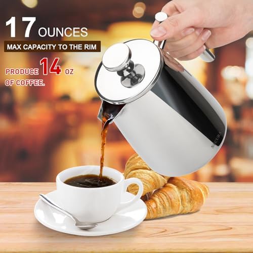 Secura French Press Coffee Maker, 50-Ounce, 304 Stainless Steel Insulated Coffee Press with Extra Screen