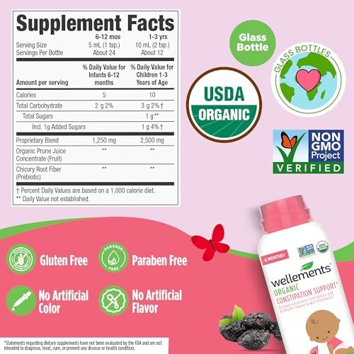 Wellements Organic Constipation Relief for Infants Babies & Toddler 4 Fl Oz