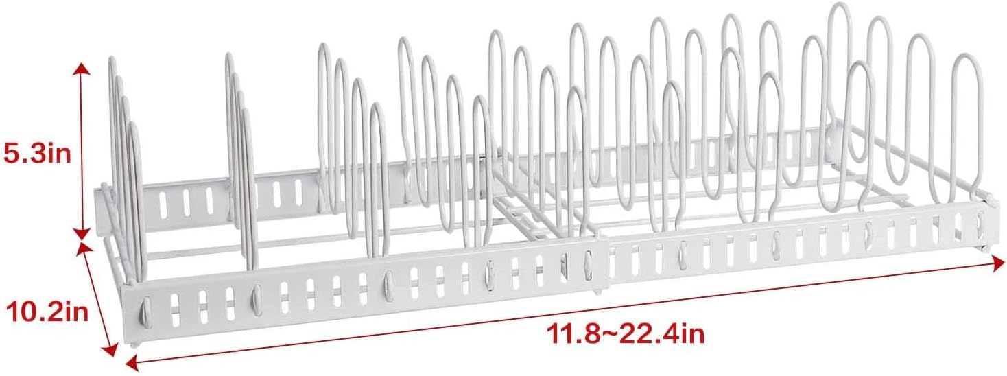 X-cosrack Expandable Food Container Lid Organizer, Large Capacity Adjustable 10 Dividers Detachable Lid Organizer Rack for Cabinets, Cupboards