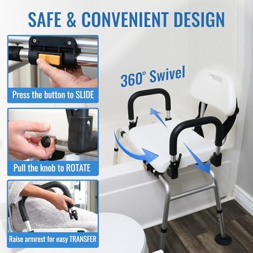 DMI Tub Transfer Bench and Shower Chair with Non Slip Aluminum Body, FSA Eligible, Adjustable Seat Height and Cut Out Access, Holds Weight up to 400 Lbs, Bath and Shower Safety, Transfer Bench