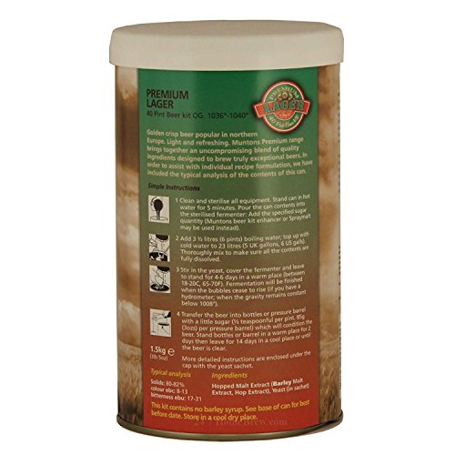 Muntons Beer Making Kit - Lager Premium Premium Range Kit - Includes Beer Making Ingredients - Home Brewing Kit Makes 66 Bottles of Beer (23 Liters