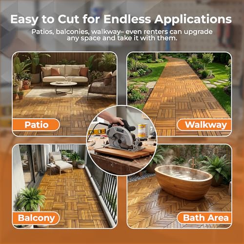 Majestick Goods 8-Pack Slat Acacia Wood Interlocking Deck Tiles