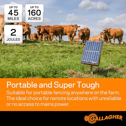 Gallagher S200 Solar Electric Fence Charger | 2.0 Joule Solar Powered Fence Energizer | Two Power Modes for Wildlife Deterrence and Livestock