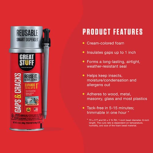 Great Stuff 99108824 Smart Dispenser Gaps & Cracks, Cream, 12 Ounce