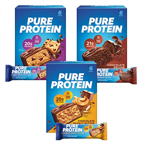 Pure Protein Variety Pack Protein Bars, 20g-21g Protein, Gluten Free, 18 Ct | 3g Sugar, 190 Calories, Low Sugar* High Protein Snack