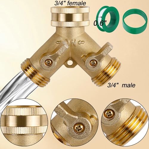 Triumpeek Brass Garden Hose Splitter, 3/4 Inch 2-Way Y Brass Hose Connector with O-ring Washers & Tape