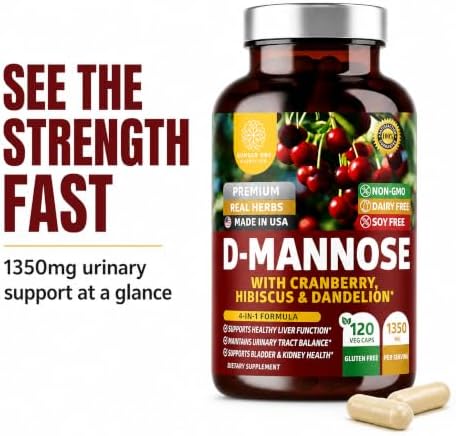 Premium D Mannose Supplement for Women and Men [Max Strength, 1350MG] Natural D-Mannose with Cranberry