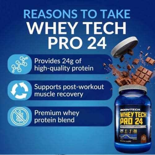 BodyTech Whey Protein Isolate Powder, Rich Chocolate, 5 LB, 71 Servings | 24G per Serving, High Concentrated Protein Powder With Amino Acids & BCAAs for Men and Women, Gluten Free