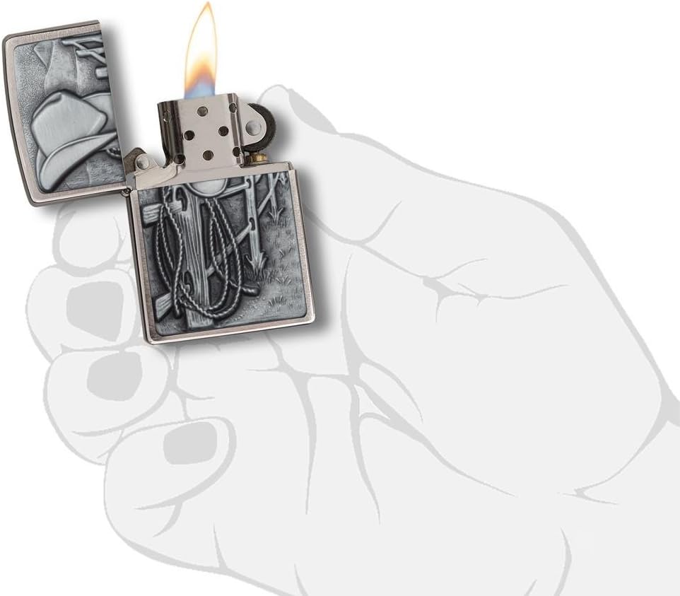 Zippo Lighter-Personalized Custom Message Engraved on Backside Cowboy Hat and Rope Westerns Windproof Lighter Resting Cowboy 24879
