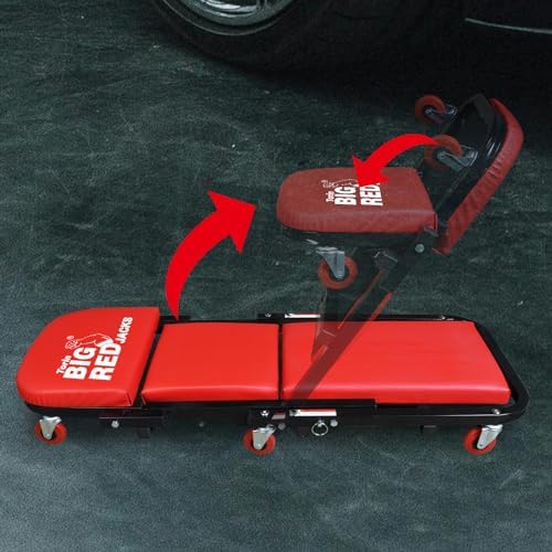 BIG RED Rolling Garage/Shop Creeper: 2-Piece, 36" Padded Mechanic Cart with Headrest and 6 Casters, Red,AR7565B,Torin