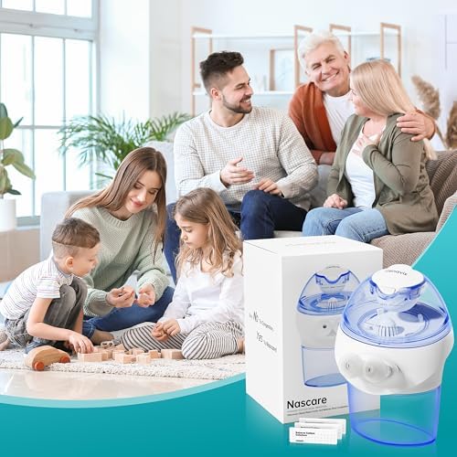 Rechargeable Nasal Irrigation System with 15 Saline Packets, Upgraded Sinus Rinse Kit with 40° Auto-Stop & Self-Cleaning, Nose Cleaner for Relieving Nasal Discomfort, Portable for Home & Travel