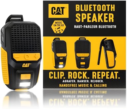 CAT Wearable Bluetooth Speaker | Clip-On Speaker with Built-in Mic for Jobsite, Construction, Outdoor | Water-Resistant | Hands-Free Calls & Music