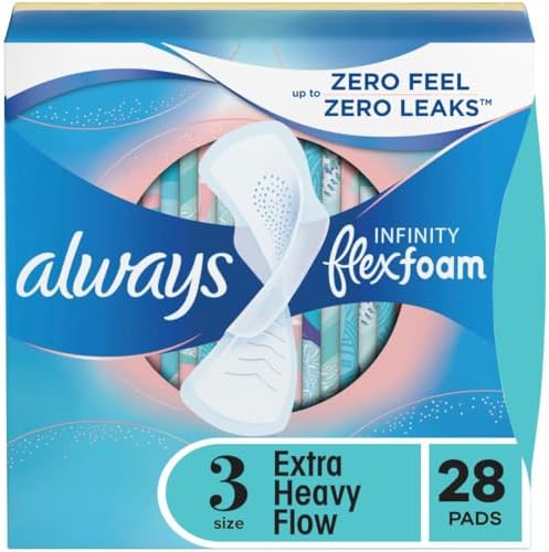 Always Infinity Feminine Pads for Women, Size 3, Extra Heavy Flow, with Wings, Unscented, 28 CT
