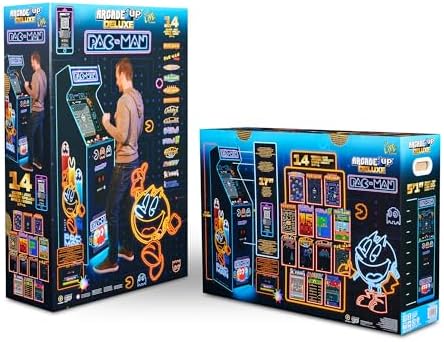 Arcade1Up Pac-Man Deluxe Arcade Machine, 14 Games, Neon | 17-Inch Screen, Retro Console Cabinet for Home, Stand Up Video Game, 5 Feet Tall