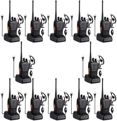 Baofeng Walkie Talkies 888S Rechargeable Long Range with Earpieces for Adults, 16 Channel Professional Radio Handheld Two Way Radios Li-ion Battery and Charger Included (10pack with 10earpiece)