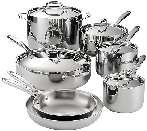 Tramontina Signature Tri-Ply Clad Stainless Steel 8-Pc Pots and Pans Set | Cookware Kitchen Set, Induction-Ready, Dishwasher-Safe, NSF-Certified, Made in Brazil