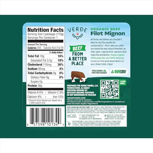 Verde Farms, Beef Filet Mignon Steak, Organic, Grass-Fed | 0.375 lbs.