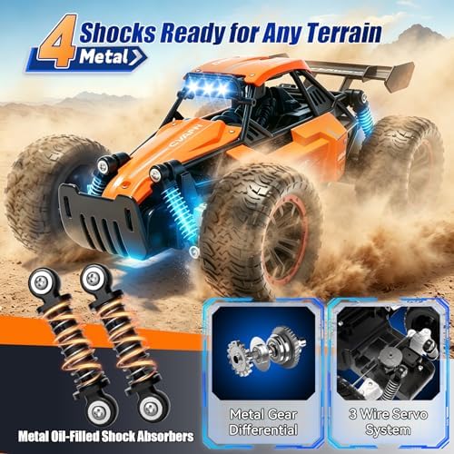 Remote Control Car, Fast RC Monster Truck with Durable Metal Body, 1:16 Off-Road RC Crawler with LED Headlights, All-Terrain Drift Car, 3 4 5 6 7 8 9 10 Year Old Boys Girls Kids Gifts