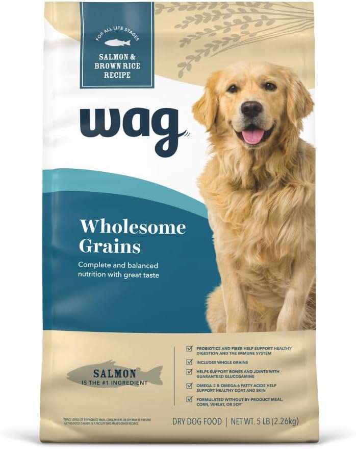 Amazon Brand - Wag Wholesome Grains Dry Dog Food with Salmon and Brown Rice, 30 lb Bag (Pack of 1)