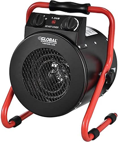 Global Industrial Portable Electric Space Heater With Built-in Thermostat | Ergonomic Handle, 5120 BTUs, 1500 Watt, 120V, For Garages, Warehouses