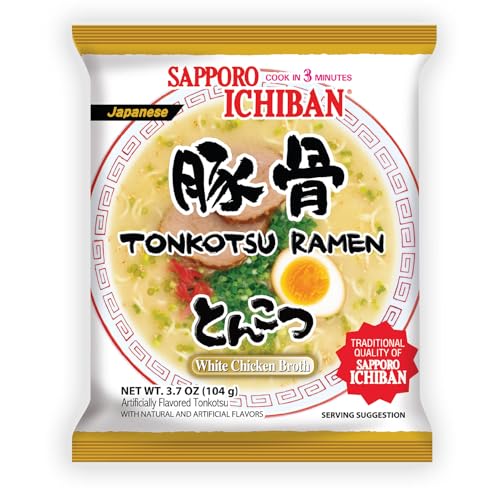 [SAPPORO ICHIBAN] Ramen Noodles, Tonkotsu Flavor, No. 1 Tasting Japanese Instant Noodles 3.5 Oz. (3.7 Ounce (Pack of 24))