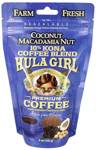Hula Girl 10% Kona Ground Coffee, Grown in Hawaii, Hand Picked, Sun Dried, Fresh Roasted and Packed in Hawaii for 30 years, 7 Ounce