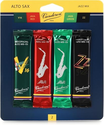 Vandoren SRMIXA3 Alto Sax Jazz Reed Mix Card includes 1 each ZZ, V16, JAVA and JAVA Red Strength 3