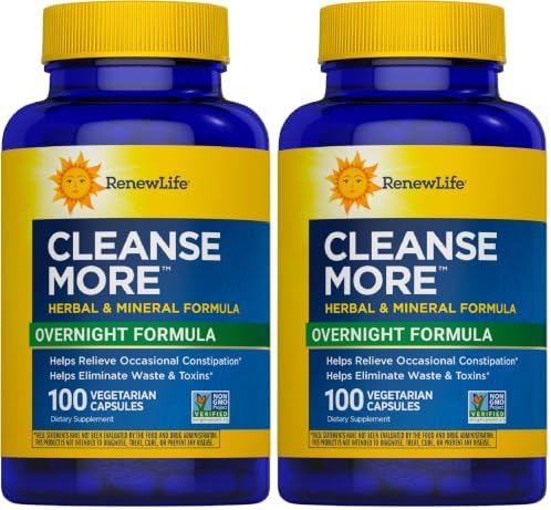 Renew Life Cleanse More 100 Vegetarian Capsules | Helps Relieve Occassional Constipation | Herbal Formula with Magnesium | Dairy, Soy and Gluten Free