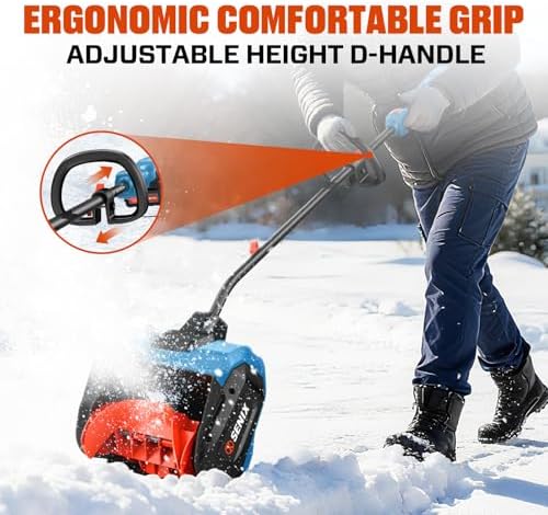 SENIX Cordless Snow Shovel, 40V | 13-Inch | 6-Inch | 8000mAh Snow Blower | 20FT Max Throw Distance, Plows 375lbs/Min, with Auxiliary Handle for Patio, Deck, Driveway
