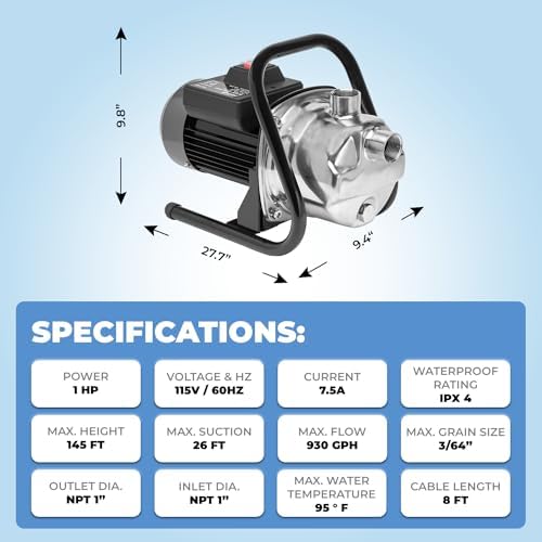 XtremepowerUS 1.6HP Water Transfer Pump w/Automatic Electronic Controller 1268GPH Shallow Well Pump Garden Booster Sprinkler Irrigation Lawn Farm