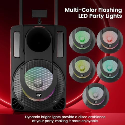 Pyle 8’’ Portable PA Speaker System - 280 Watts PA & Karaoke Speaker with Two Wireless & 1 Wired Microphone, Wireless Bluetooth Streaming
