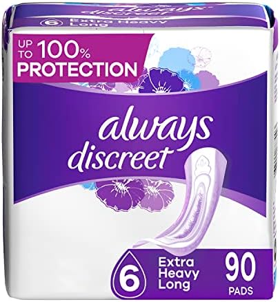 Always Discreet Adult Incontinence Pads for Women, Drier, 6 Drop Long Length, Extra Heavy Absorbency, Pads for Bladder Control Management, Bladder Leaks, & Postpartum Pads, 45ct