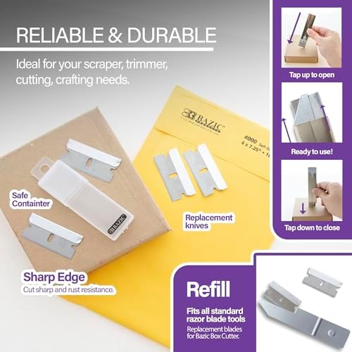 BAZIC Products Razor Replacement Blades in Tube, 8 Ct | drop into compatible utility knives and cutters