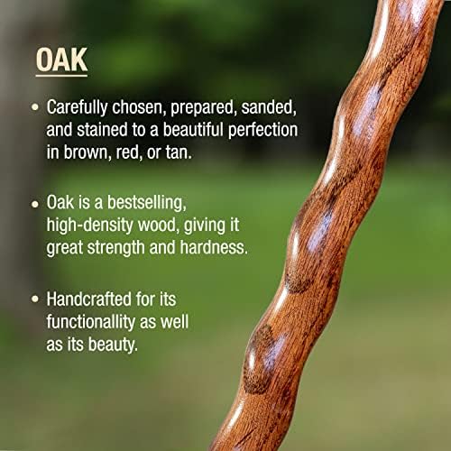 Brazos Handcrafted Wood Walking Cane, Twisted Oak, Crook Style Handle, for Men & Women, Made in The USA, 37"