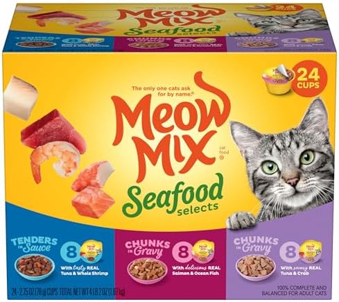 Meow Mix Seafood Favorites, Wet Food Variety Pack, 12 Cups