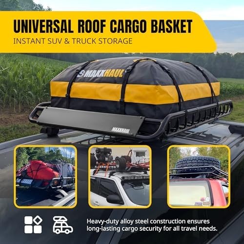 MaxxHaul Steel Roof Rack Cargo Basket, 46" x 36" x 4.5" Roof Top Carrier, Universal Fit for Cars, SUVs, Vans, and RVs, 150 lb Capacity, Weather-Resistant Easy-Install Cargo Storage (70115)
