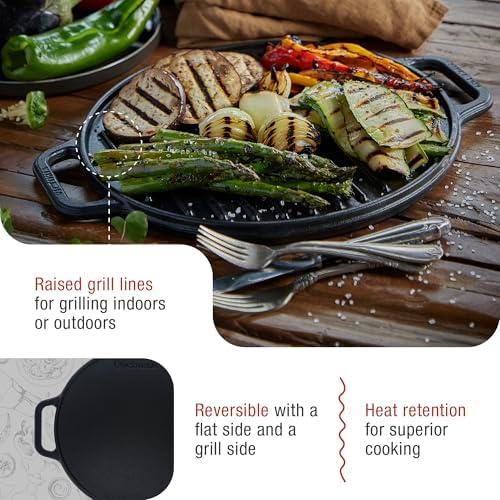Victoria Rectangular Cast Iron Griddle. Double Burner Griddle, Reversible Grill, 13 x 8.5 Inch, Seasoned with 100% Kosher Certified Non-GMO Flaxseed Oil, Model: GDL-189