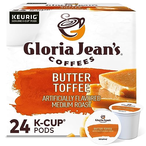 Gloria Jean's Coffees Butter Toffee, Single-Serve Keurig K-Cup Pods, Flavored Medium Roast Coffee, 24 Count (Pack of 1)