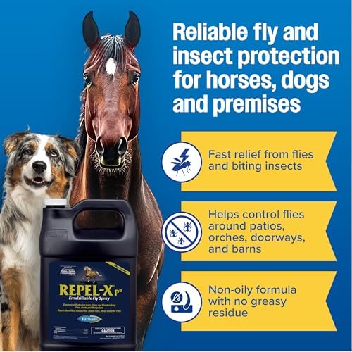 Farnam Repel-X pe Fly Spray Concentrate for Horses & Dogs, 16 oz | Makes 4 Quarts,Repels barn flies, gnats, mosquitoes, ticks, and lice as a concentrated that mixes with water