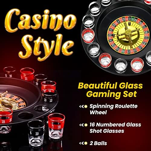 Drinking Game Glass Roulette - Drinking Game Set (2 Balls and 16 Glasses) Casino Style Drinking Game
