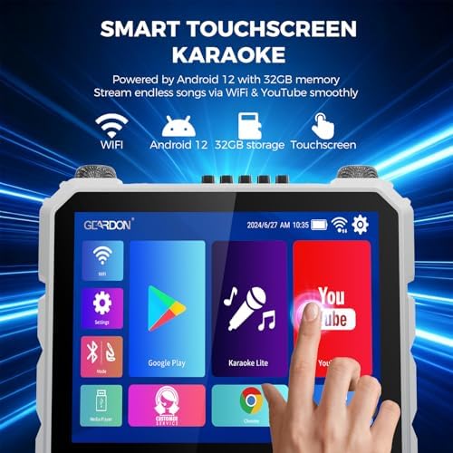 Karaoke Machine with Lyrics Display Screen for Adults, 15" Tablet | Bluetooth Speaker with 2 Rechargeable UHF Mics, 1000W Peak Power, DJ Lights, Portable Karaoke System for Any Occasion